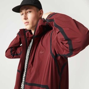 Bordeaux Lacoste Hooded Lettering Light Zip Jacket | LJBUER-749