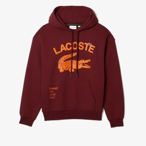 Bordeaux Lacoste Loose Fit Crocodile Hooded Sweatshirt | JIYUAF-618