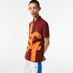 Bordeaux Lacoste Regular Fit Contrast Lettering Petit Pique Polo | ZOEGMH-925