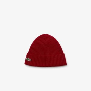 Bordeaux Lacoste Ribbed Wool Beanie | DHQOBF-178