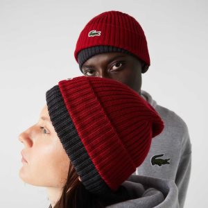 Bordeaux Lacoste Ribbed Wool Beanie | DUVZXN-843