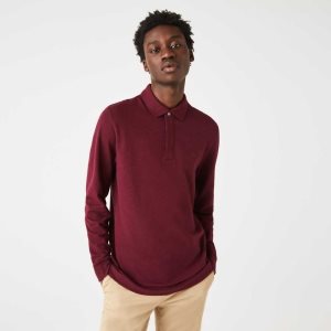 Bordeaux Lacoste Smart Paris long sleeve stretch cotton Polo | XJITSV-032