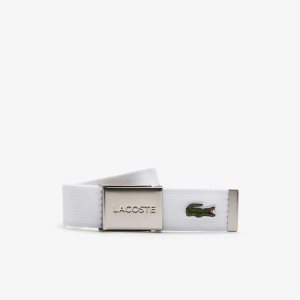 Bright White Lacoste Engraved Buckle Woven Fabric Belt | URVPIS-032