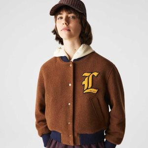 Brown / Black Lacoste LIVE Badge Wool Blend Teddy Jacket | EXRHGJ-194