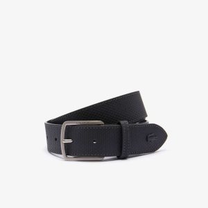 Dark Brown Lacoste Engraved Buckle Reversible Pique Leather Belt | DKFAMP-982