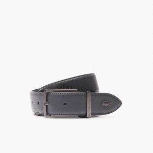 Dark Shadow Lacoste Engraved Buckle Reversible Pique Leather Belt | HGOSCL-984