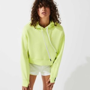 Flashy Yellow Lacoste Hooded Cropped Stretch Cotton Blend Sweatshirt | QTXUJZ-105