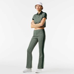 Green / Beige Lacoste Monogram Print Trackpants | JCKMIR-429