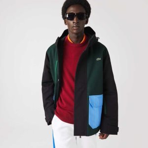 Green / Black / Blue / Green Lacoste Water-Repellent Colorblock Twill Jacket | GXAYEQ-621