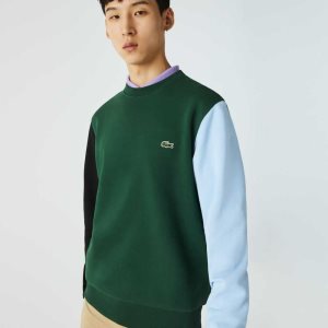 Green / Black / Blue Lacoste Brushed Fleece Sweatshirt | DBQURK-368