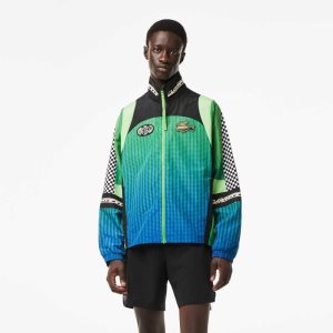 Green / Blue Lacoste Ombre Checkerboard Print Track Jacket | LPQRFX-417