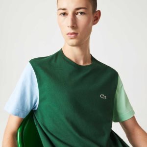 Green / Blue / Light Green Lacoste Regular Fit Colorblock Cotton Jersey T-Shirt | QZHIRD-859