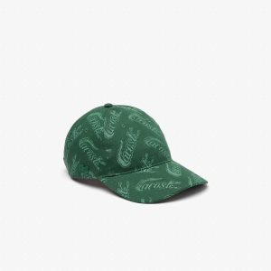 Green / Khaki Green Lacoste Organic Cotton Vintage Print Cap | PBQNXY-120