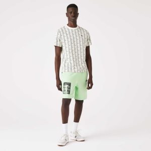 Green Lacoste LIVE Heritage Print Cotton Fleece Shorts | SQHEFC-486