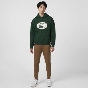 Green Lacoste Loose Fit Branded Monogram Hooded Sweatshirt | EZVWRX-785