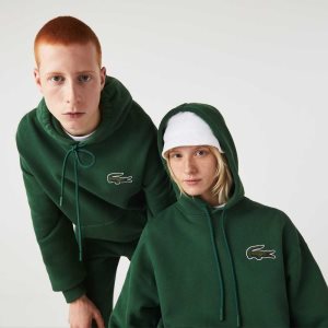 Green Lacoste Loose Fit Hooded Organic Cotton Sweatshirt | NJZMLK-796