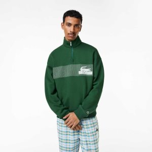 Green Lacoste Loose Fit Organic Cotton Half Zip Sweatshirt | VSHRKP-271