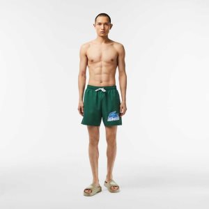 Green Lacoste Quick-Dry Swim Trunks with Travel Bag | YNZMDC-729