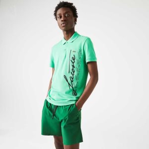 Green Lacoste Regular Fit Signature Cotton Pique Polo | JKQOFU-185