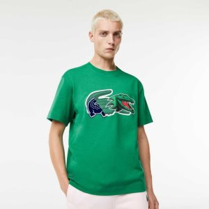 Green Lacoste Relaxed Fit Oversized Crocodile T-Shirt | KJTFVO-183