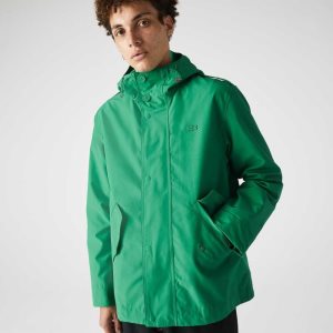 Green Lacoste Water-Resistant Cotton Blend Short Hooded Parka | AQSHRU-482