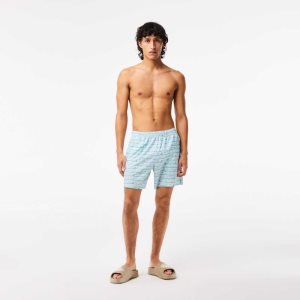 Green / Light Green Lacoste Two-Tone Print Swim Trunks | OAGJPR-208