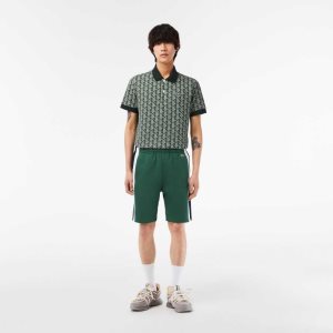 Green / Navy Blue / White Lacoste Brushed Fleece Colorblock Shorts | KMPWVS-389