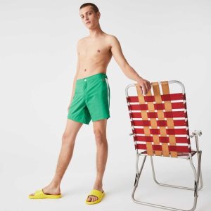 Green / White Lacoste New Classic Buttoned Belt Light Swimming Trunks | QADXWE-047