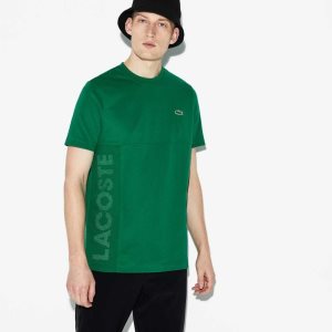 Green / White Lacoste SPORT Crew Neck Lettered Ultra Light Cotton T-shirt | RVFSJX-056