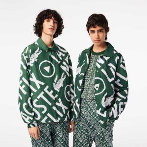 Green / White Lacoste x Netflix Printed Polo Jacket | NZGMIT-904