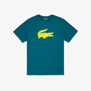 Green / Yellow Lacoste SPORT Big Fit Breathable Logo T-Shirt | JCRLOW-349