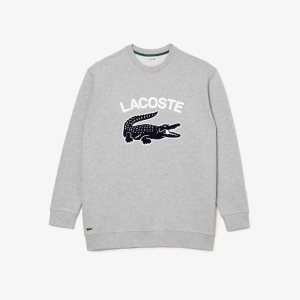 Grey Chine Lacoste Big Fit Crocodile Print Crew Neck Sweatshirt | SKHRGA-430