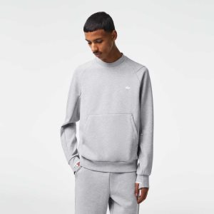 Grey Chine Lacoste Crew Neck Kangaroo Pocket Cotton Blend Sweatshirt | QREDYJ-935