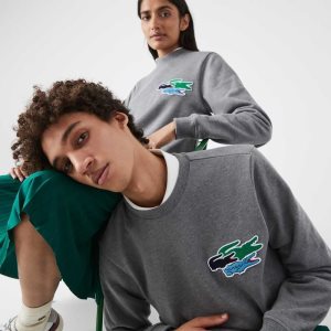 Grey Chine Lacoste Crew Neck Organic Cotton Sweatshirt | SOJIXN-570