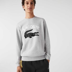 Grey Chine Lacoste Crocodile Print Crew Neck Sweatshirt | NSPZXR-605