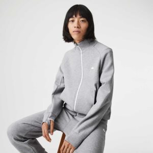 Grey Chine Lacoste High-Neck Cotton Blend Zip Sweatshirt | TVRHAO-402