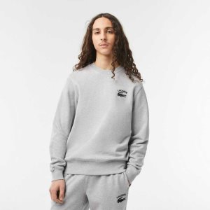 Grey Chine Lacoste Inscription Crew Neck Sweatshirt | QZYUDB-216