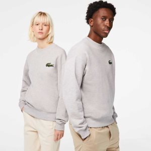 Grey Chine Lacoste Loose Fit Crocodile Badge Sweatshirt | AUMRGD-460