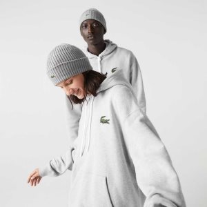 Grey Chine Lacoste Loose Fit Hooded Organic Cotton Sweatshirt | RLEIQU-213