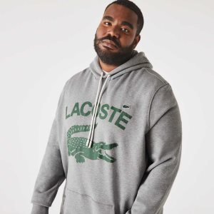 Grey Chine Lacoste Tall Fit Cotton Fleece Hoodie | YSTWXZ-437