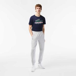 Grey Chine / Light Grey Lacoste Mesh Panels Trackpants | BUNOEZ-346