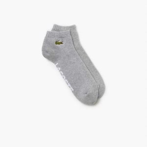 Grey Chine / White Lacoste SPORT Branded Stretch Cotton Low-Cut Socks | JESWYP-824