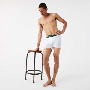 Grey Chine / White / Navy Blue Lacoste Striped Waist Long Stretch Cotton Boxer Brief 3-Pack | NYAWDC-012