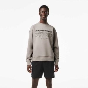 Grey Lacoste Loose Fit Branded Sweatshirt | PNIROT-149