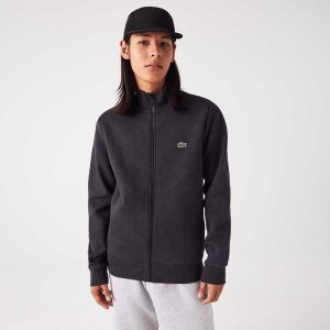 Grey Lacoste Regular Fit Brushed Fleece Zippered Sweatshirt | JTPBEF-635