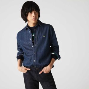 Grey Lacoste Regular Fit Lightweight Organic Cotton Denim Shirt | KNXTDJ-095