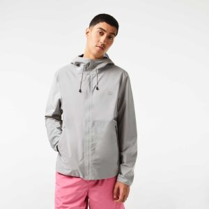 Grey Lacoste Waterproof Short Track Jacket | IGUQLH-564