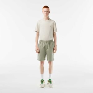 Khaki Green Lacoste Organic Cotton Shorts | KXADIR-852