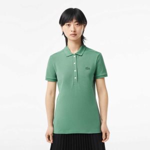 Khaki Green Lacoste Slim Fit Stretch Cotton Pique Polo | TQHYIG-529
