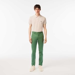 Khaki Green Lacoste Slim Fit Stretch Cotton Pants | XGFJWA-359